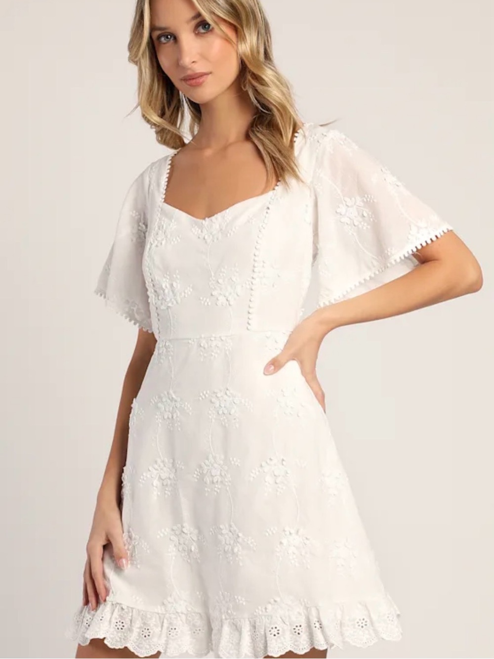 Morning in Mallorca White Eyelet Mini Dress